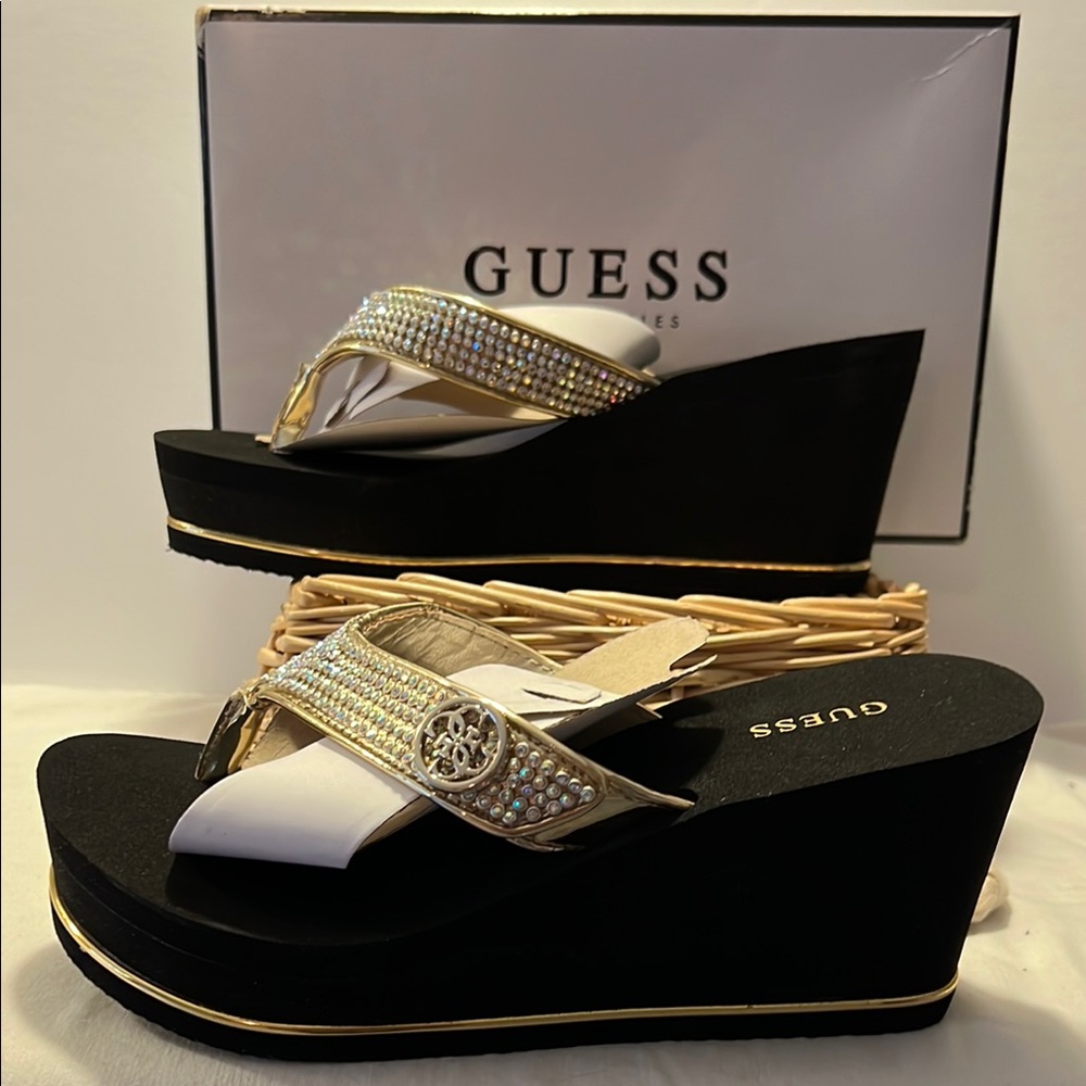 Guess Sarraly 4 Black and Gold Glamorous Sandals